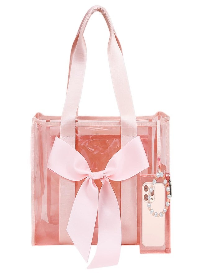 URZCT Beach Tote Bag for Women，Pink Beach Bag with Bow，Large Waterproof Zipper Bag - Image 1